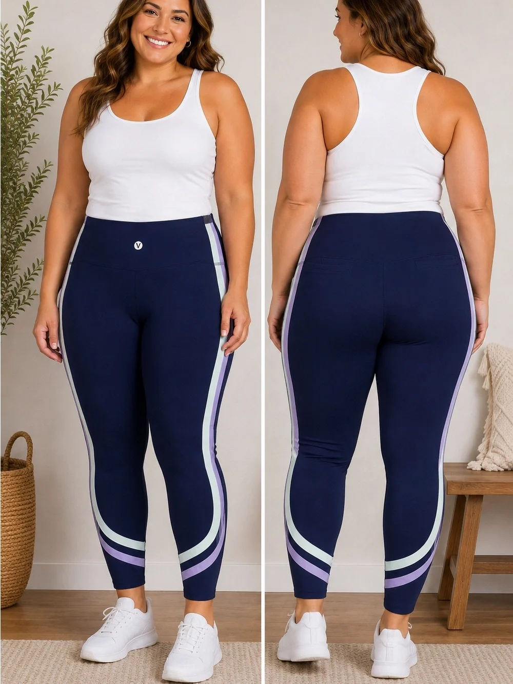 LIVI Lane Bryant Leggings Size 22/24 Navy LavenderMint Side Stripes Activewear